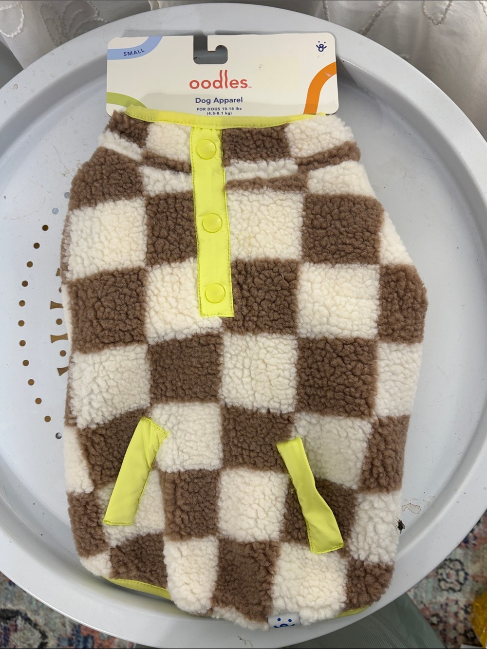 Oodles pets Brown & Cream Check Sherpa Pocket Pullover - small